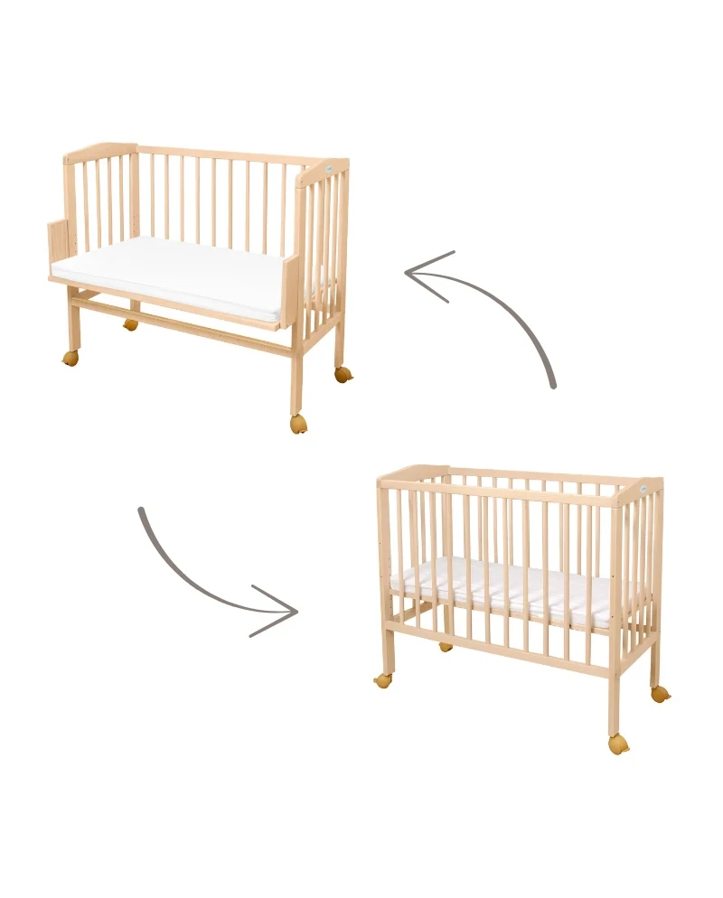 Waldin, Kehto 2-in-1 + Patja, Natural Wood