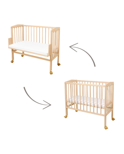 Waldin, Kehto 2-in-1 + Patja, Natural Wood