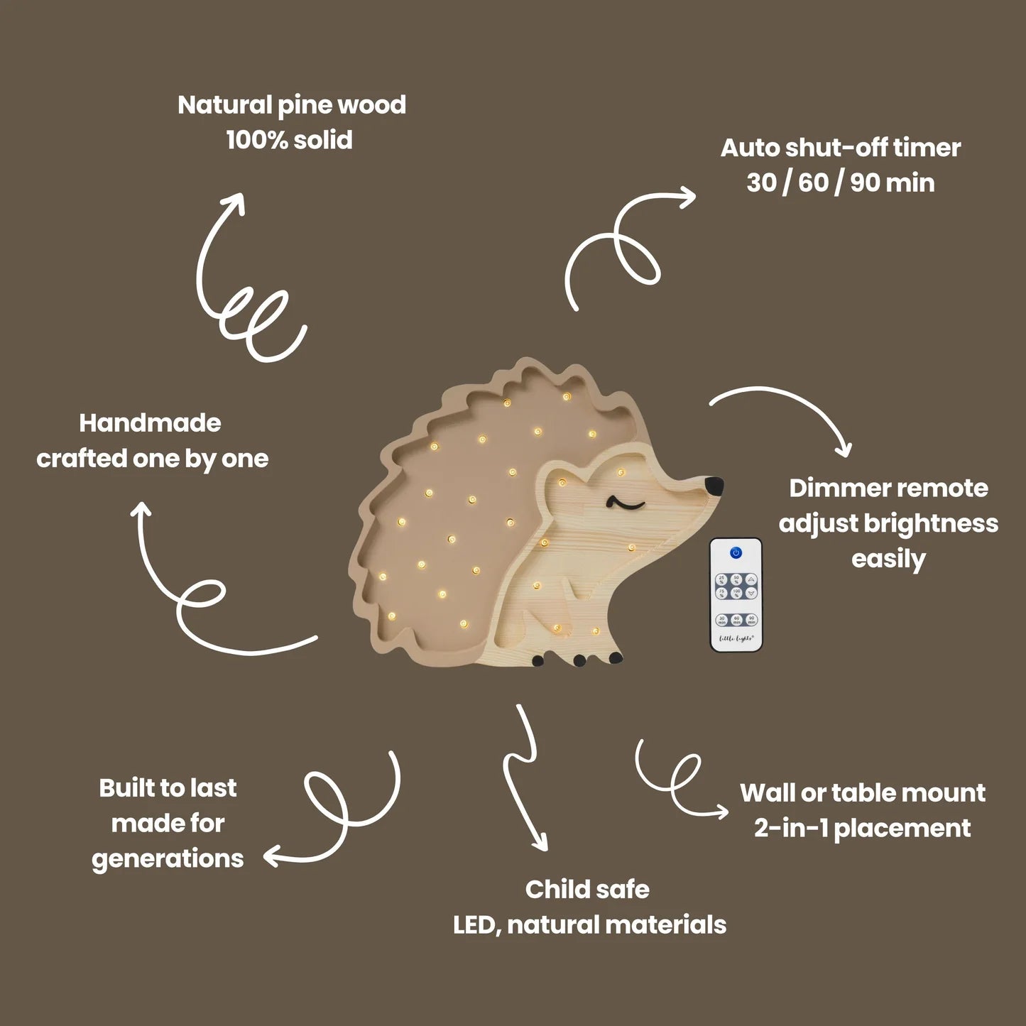 Little Lights Night Light, Hedgehog Autumn Brown