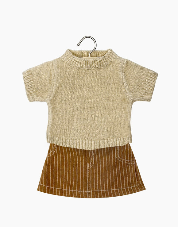 Minikane, Nuken Pusero ja Hame Setti, Cream/Brown