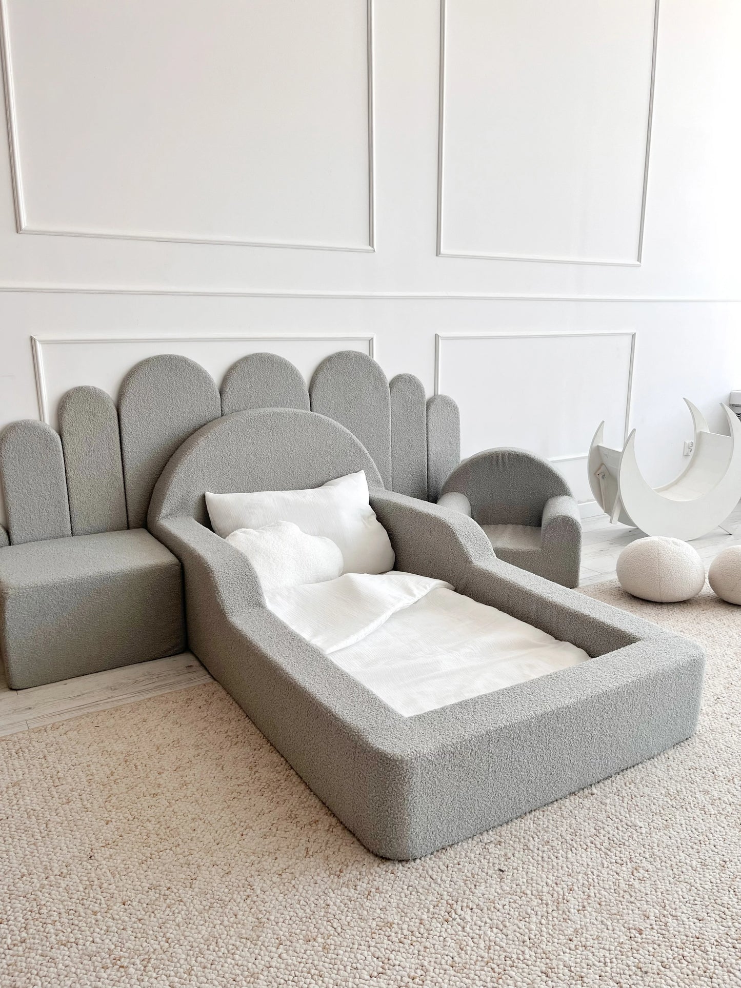 Monio, Montessori Juniorisänky&Patja 70 x 140, Boucle Grey