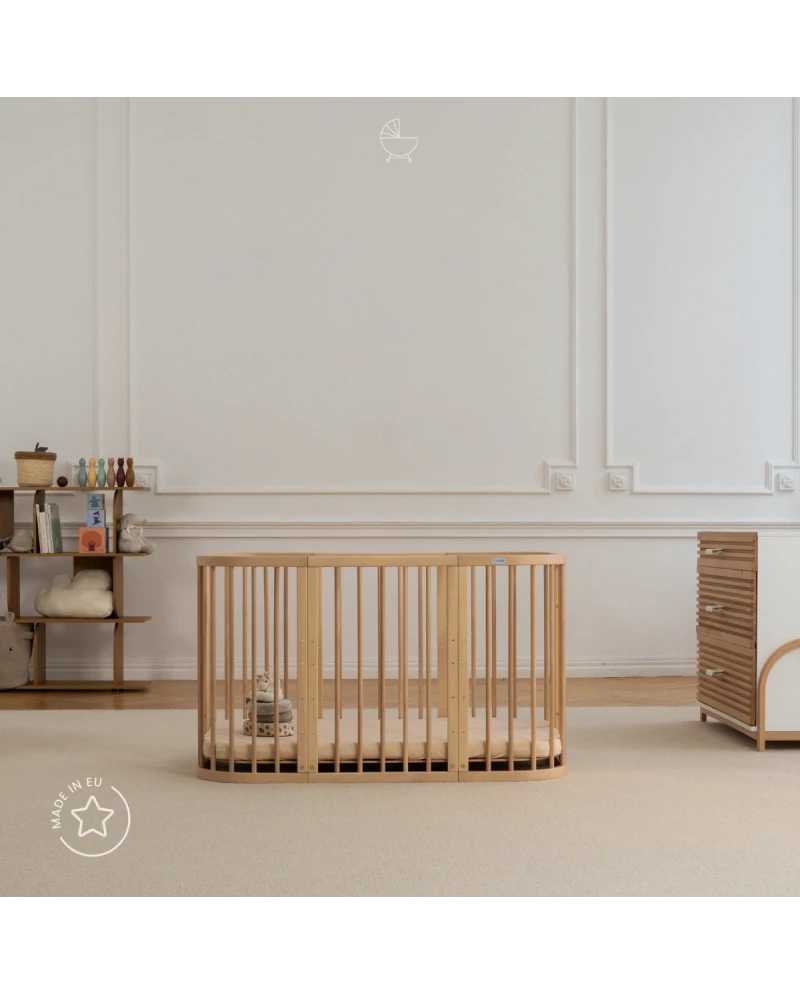 Waldin, Cot 7in1 + Mattress, Natural Wood