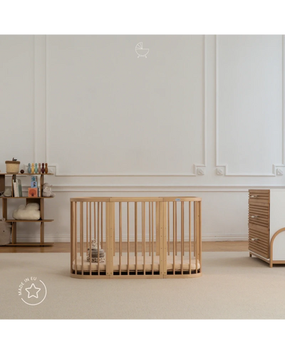 Waldin, Cot 7in1 + Mattress, Natural Wood