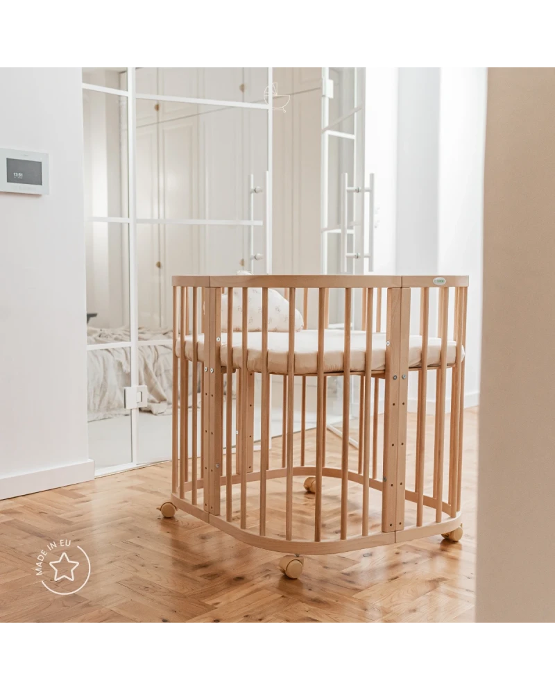 Waldin, Cot 7in1 + Mattress, Natural Wood
