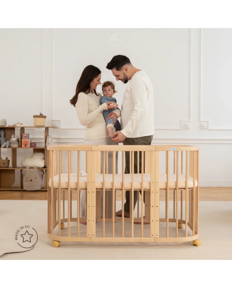 Waldin, Cot 7in1 + Mattress, Natural Wood