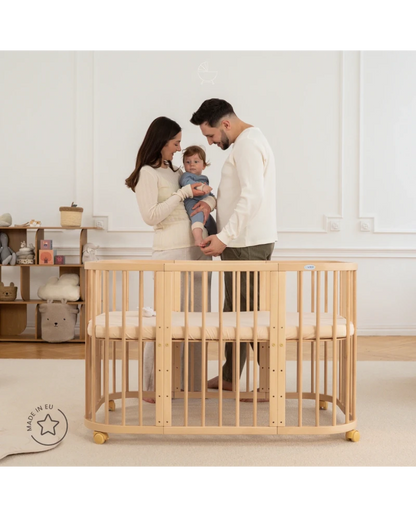 Waldin, Cot 7in1 + Mattress, Natural Wood