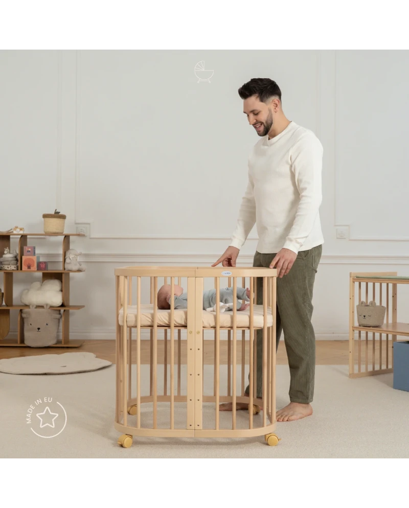 Waldin, Cot 7in1 + Mattress, Natural Wood