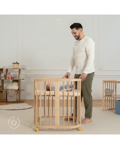 Waldin, Cot 7in1 + Mattress, Natural Wood