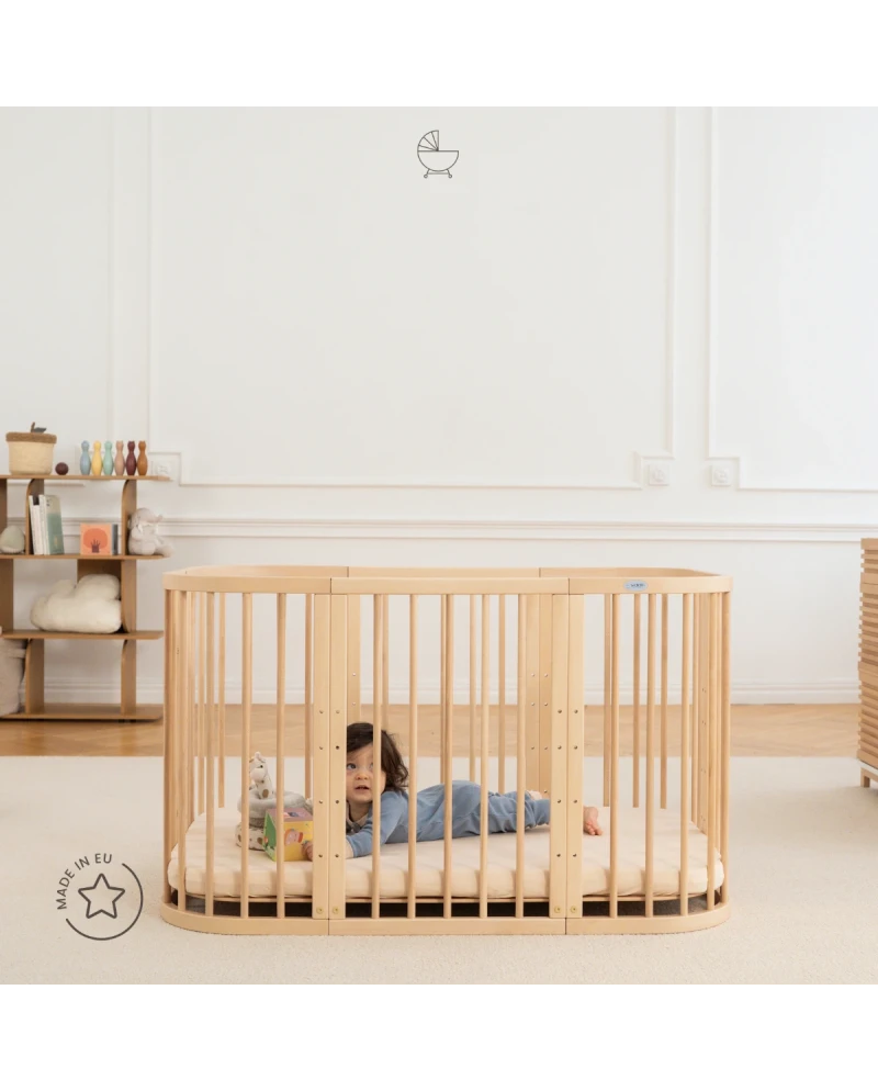 Waldin, Cot 7in1 + Mattress, Natural Wood