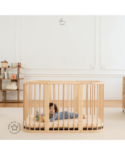 Waldin, Cot 7in1 + Mattress, Natural Wood