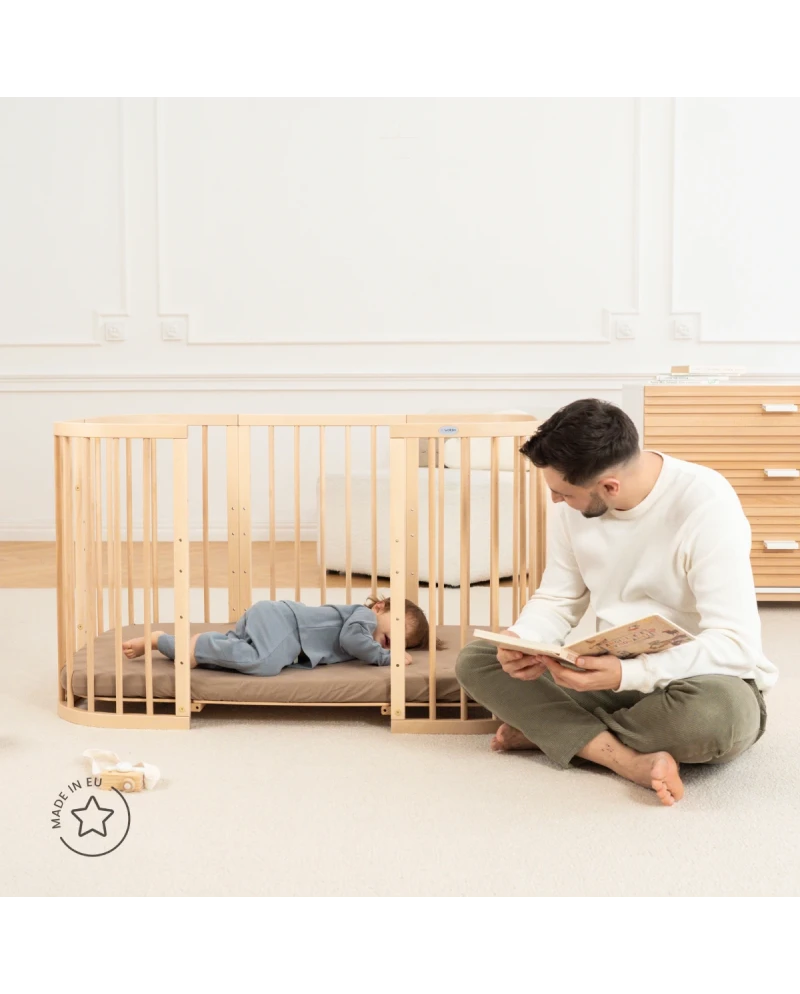 Waldin, Cot 7in1 + Mattress, Natural Wood