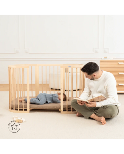 Waldin, Cot 7in1 + Mattress, Natural Wood
