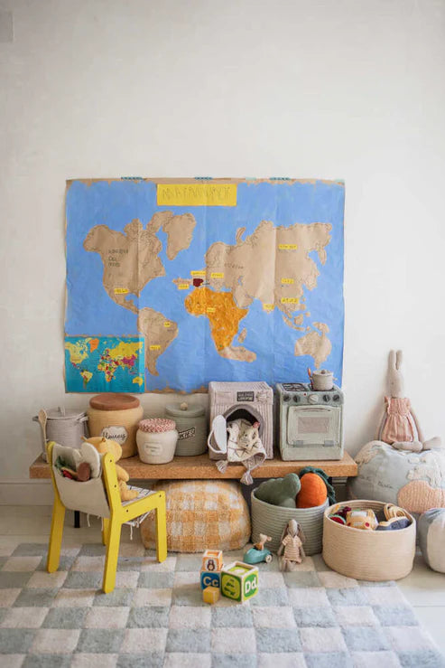 Little Chefs, Washable Mat, Kitchen Tiles Blue Sage, (Various sizes)