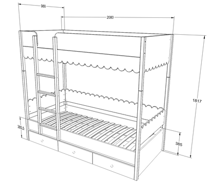 Wood Luck Design, Bunk Bed 90x200, Babushka White