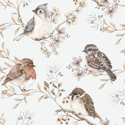 Birds White-Gray, Wallpaper