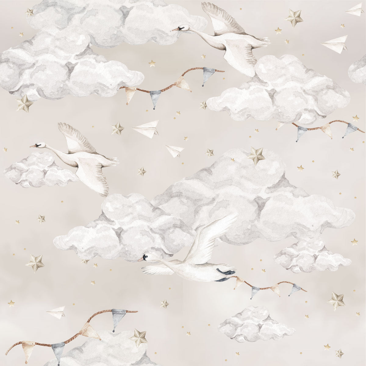 Magic Swans Beige, Wallpaper