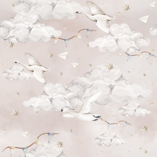Magic Swans Pink, Wallpaper