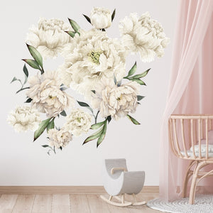 Seinätarra XL 150x150, White Peonies