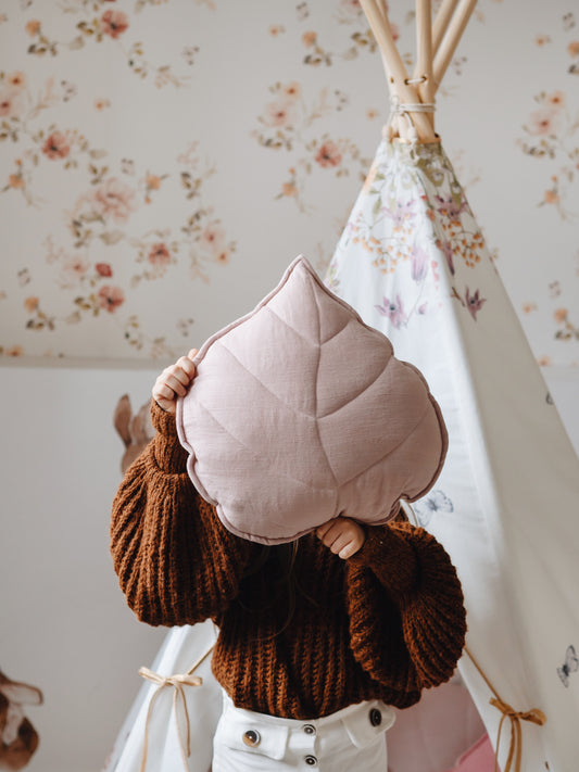 Moi Mili Decorative pillow, Linen Leaf "Powder Pink"