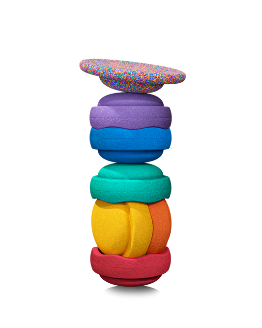 Stapelstein Rainbow 6 pcs Set + Balance Board Confetti Classic