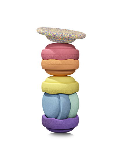 Stapelstein Rainbow 6 pcs Set + Balance Board Confetti Pastel