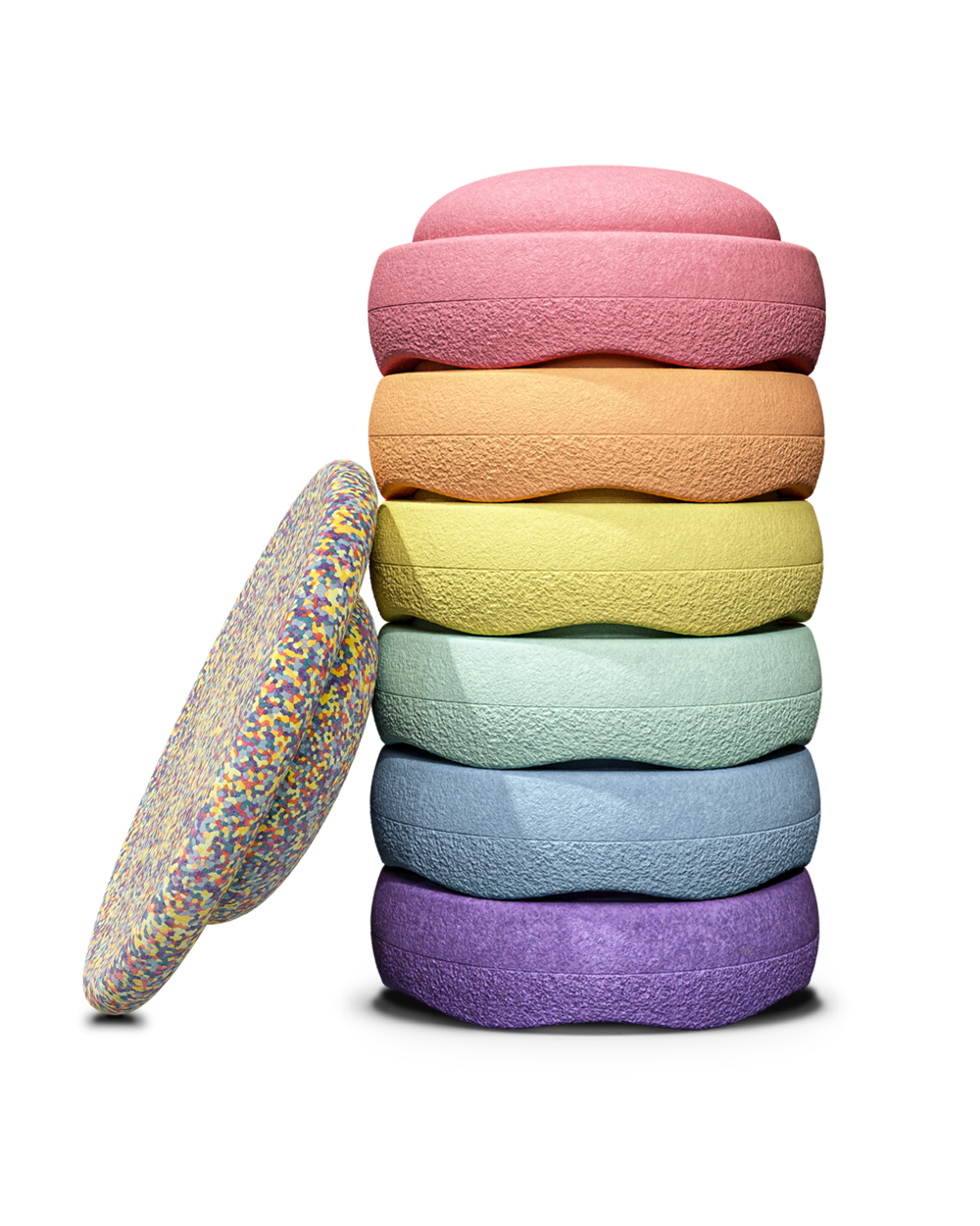 Stapelstein Rainbow 6 pcs Set + Balance Board Confetti Pastel