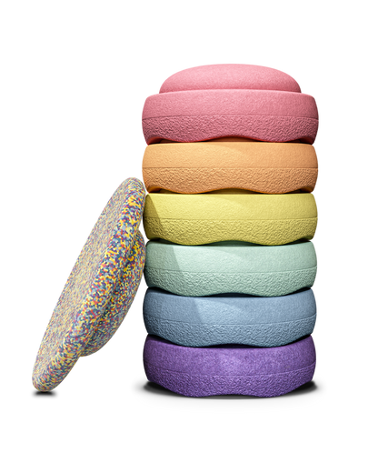 Stapelstein Rainbow 6 kpl Setti + Balance Board Confetti Pastel